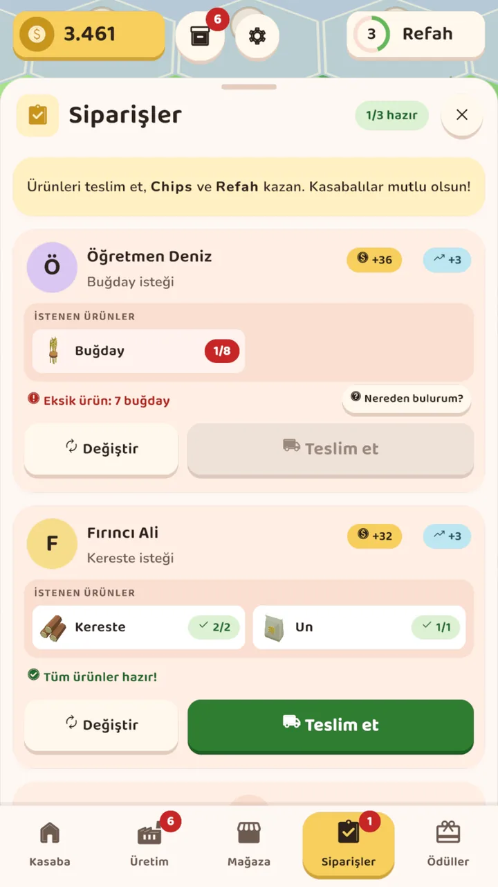 Siparişler: Ürünlerini teslim et, Chips kazan